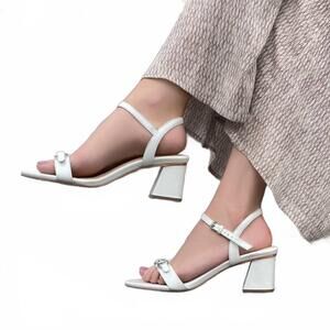 NEW KARA MAC SHOES women's gigi mid heel dress sandal in pearl